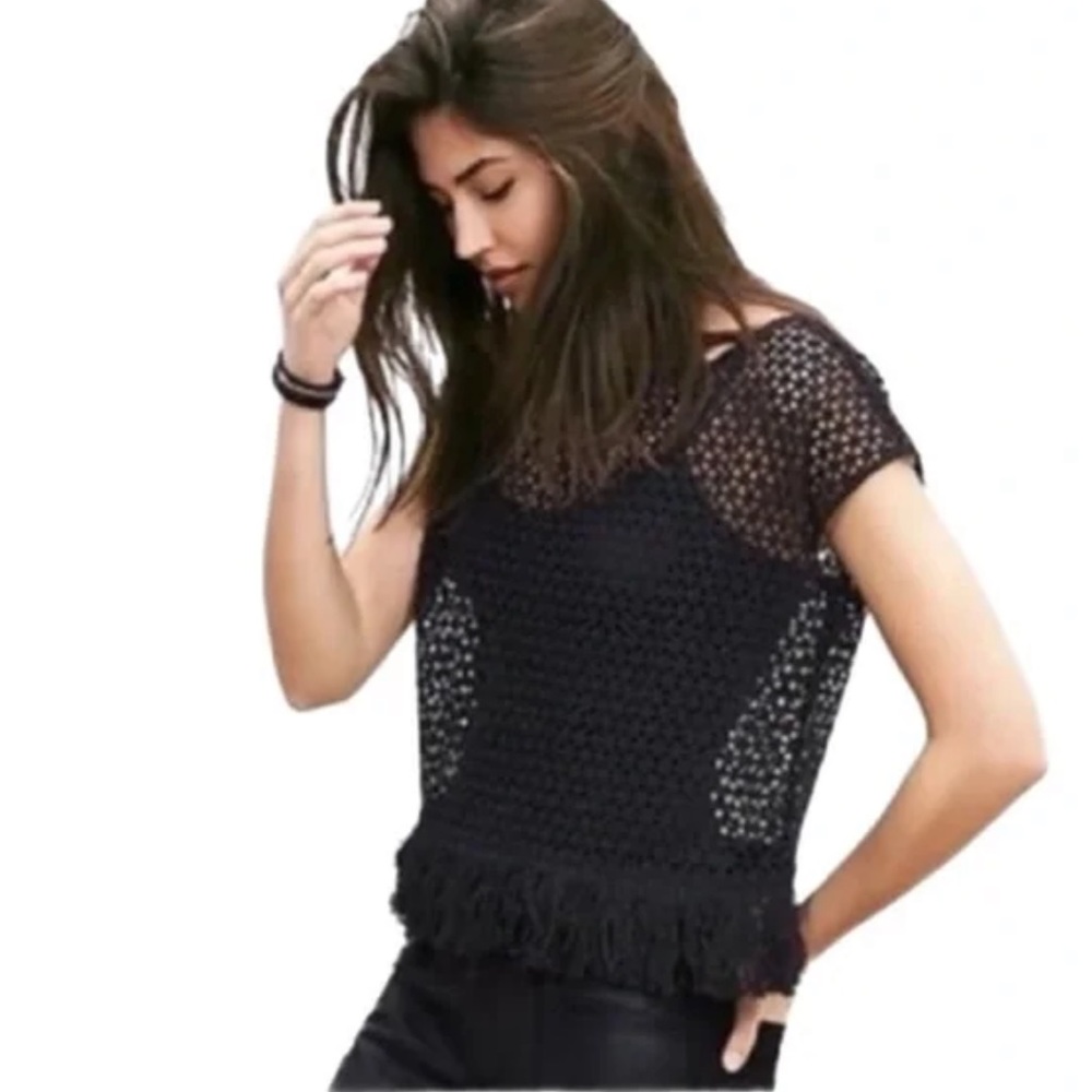 ❤️❤️ EUC Banana Republic Sheer Crochet Fringe Hem Boxy Sexy Top❤️❤️size S